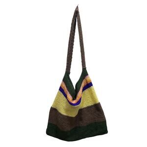 Artsy Knit Handmade Bohemian Shoulder Crossbody Bag L Brown Yellow Festival